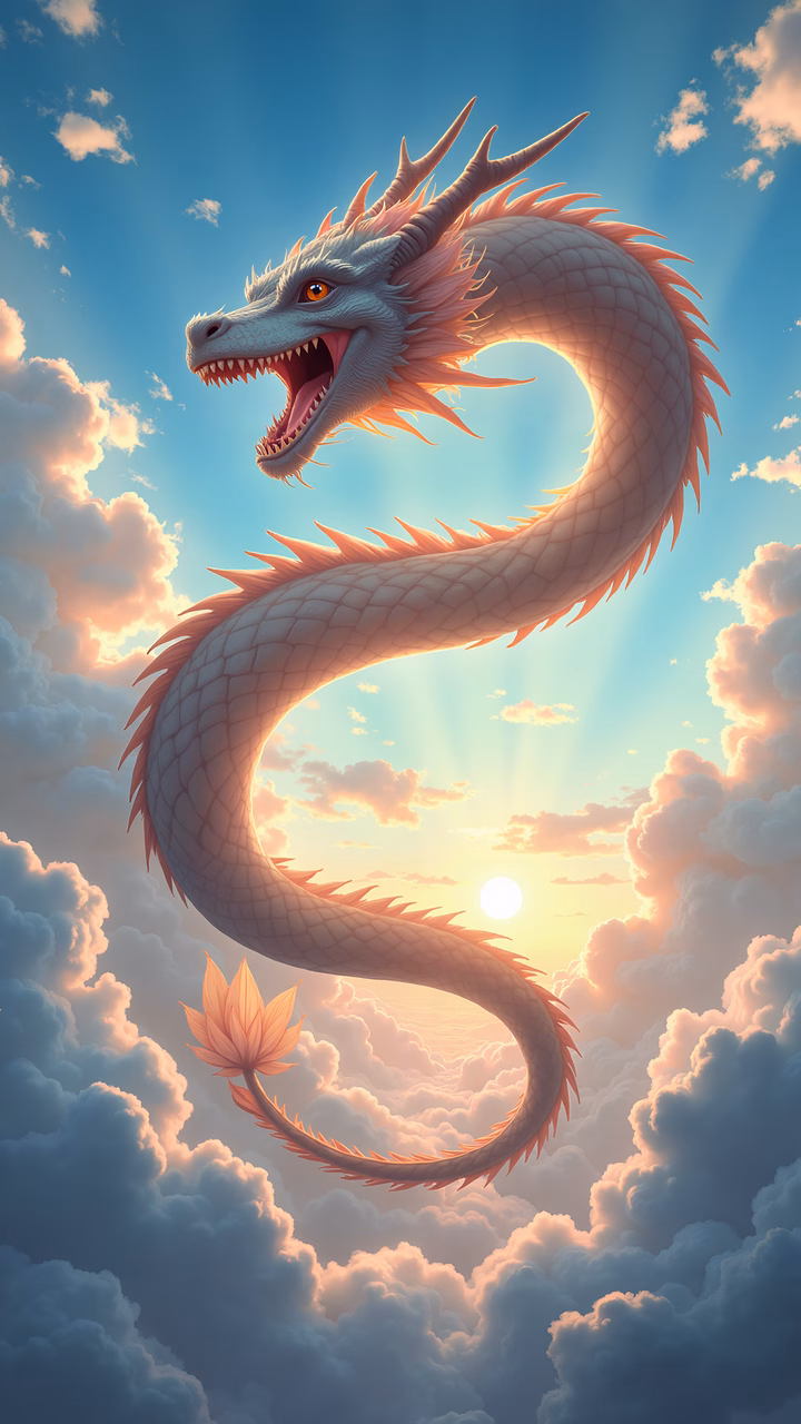 A powerful dragon flying through a colorful sunset sky, symbolizing fantasy and magic.