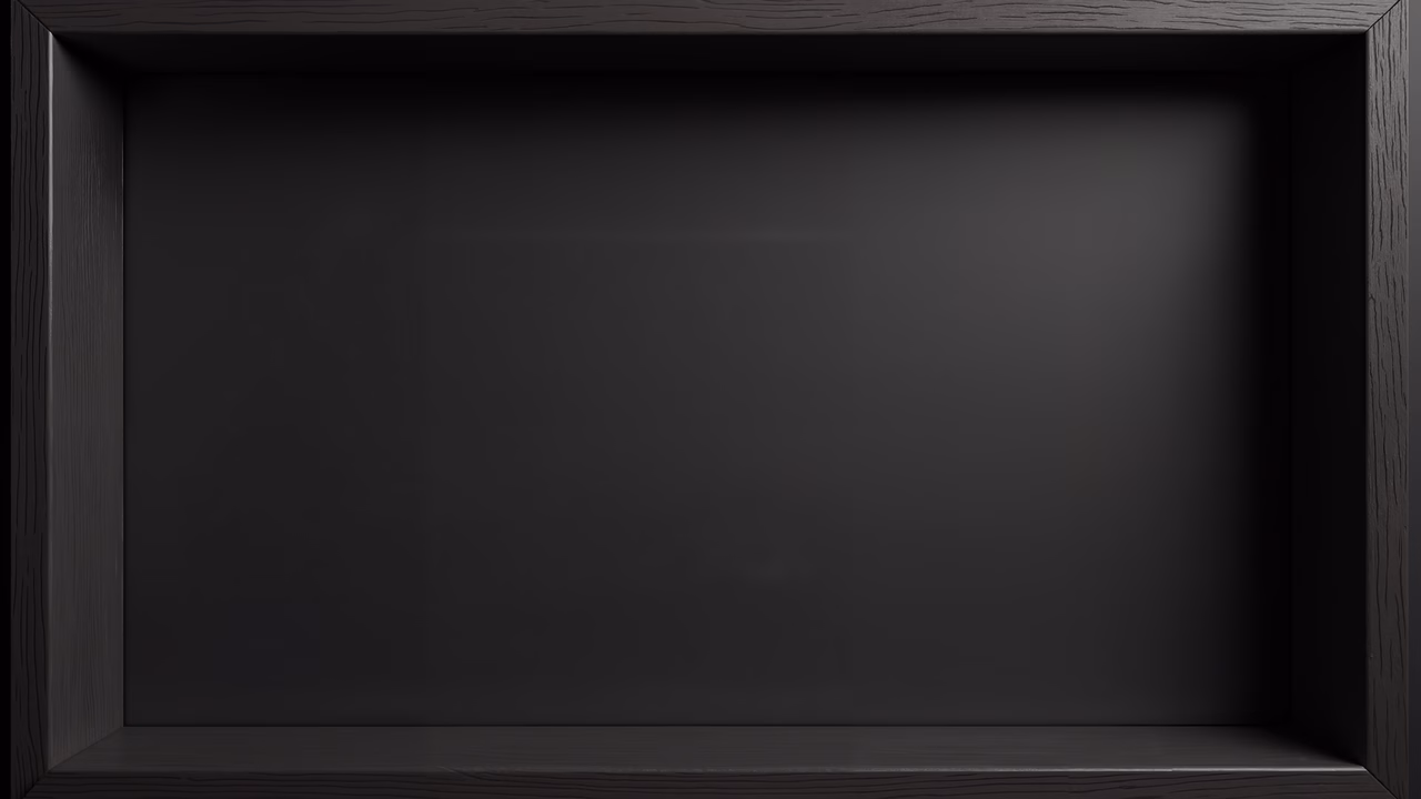 Minimalist empty frame with dark gradient and wood grain textures.