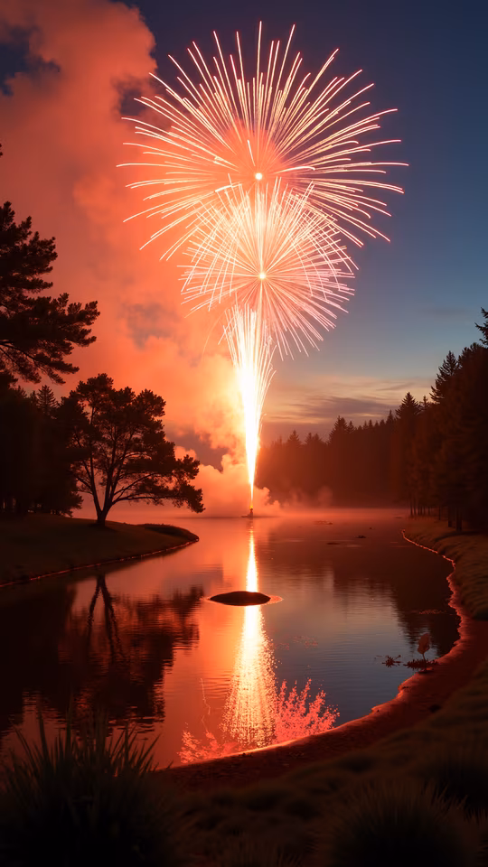 Fireworks Over Serene Lake