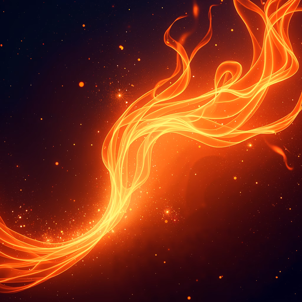 Vibrant fire whirlwind against a dark sky, abstract art