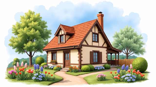 Illustrated Cottage Scene