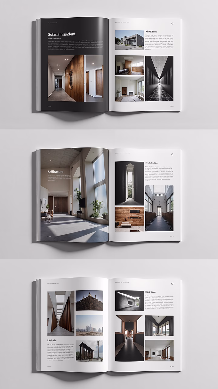 Modern interior design magazine featuring sleek architecture and natural materials.