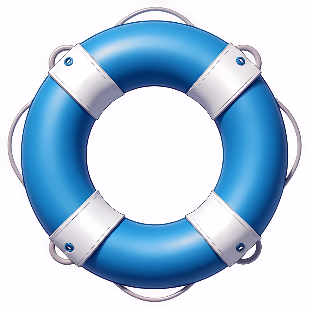 A detailed illustration of a lifebuoy with blue and white colors, symbolizing safety and rescue.