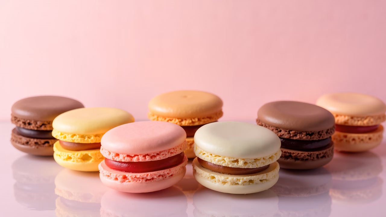Pastel macarons with elegant pastel tones and soft lighting.