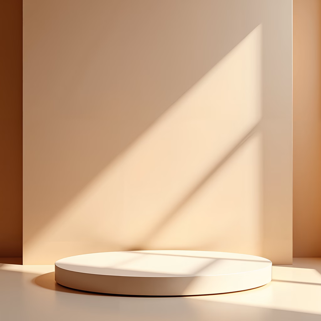 A minimalist illustration of a circular podium with soft, warm lighting.