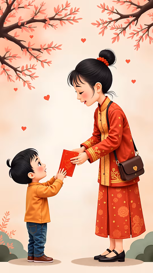 Mother and Son Sharing a Gift