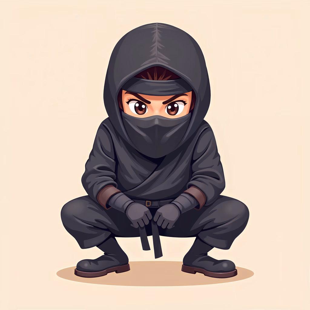 Cartoon ninja warrior in action pose, ready for combat.