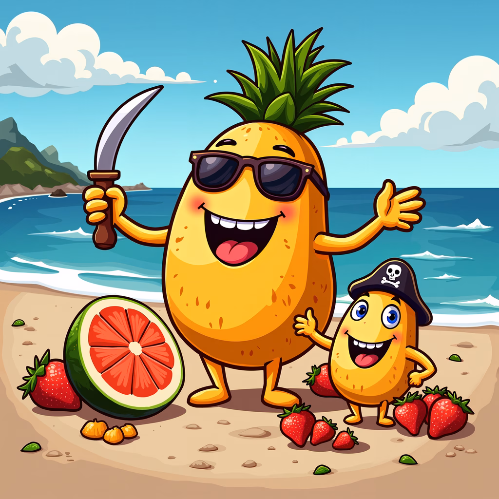 Pirate pineapple and potato adventure on a sunny beach!