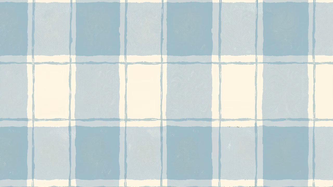 Abstract plaid pattern with soft blue and white tones, minimalist design.