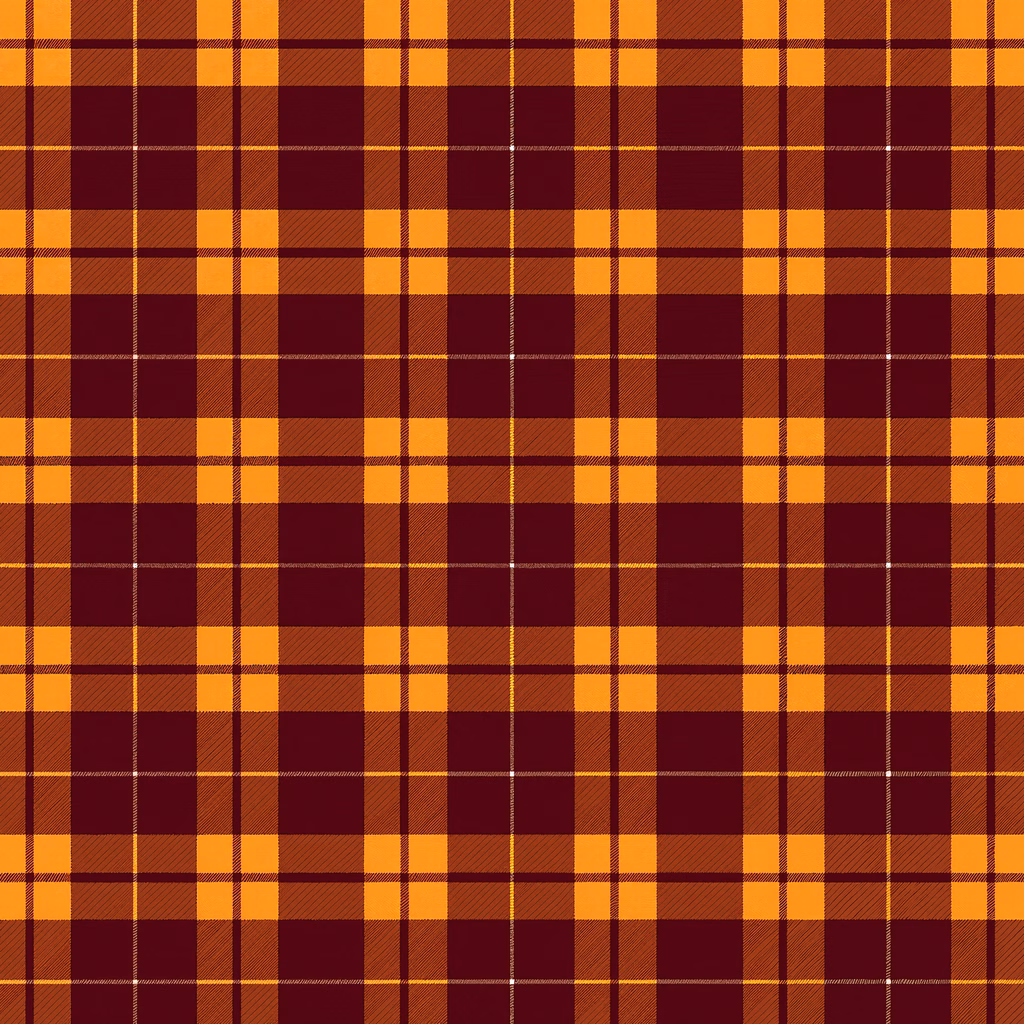 Classic plaid pattern with deep maroon and golden hues, evoking nostalgia and comfort.