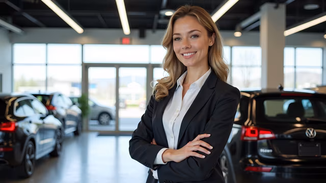 Professional Woman in Car Dealership