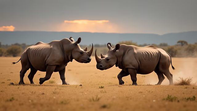 Rhinos in Dusty Savannah