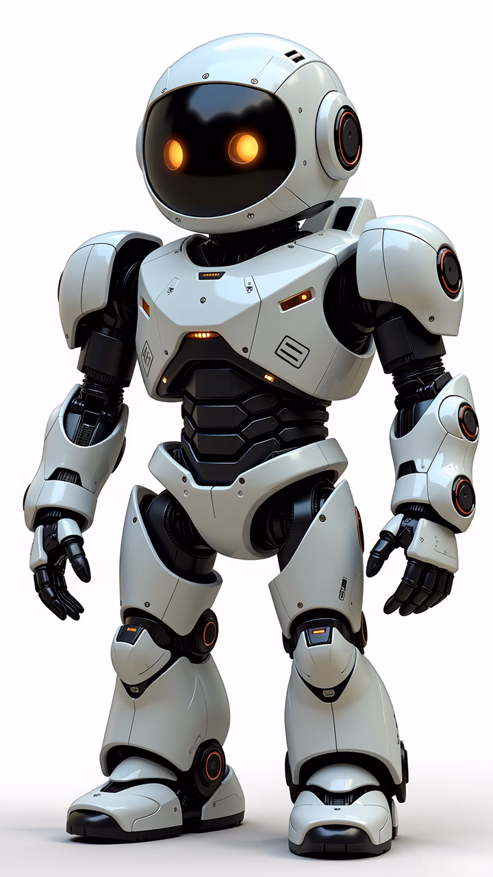 A futuristic humanoid robot with glowing eyes and sleek design.