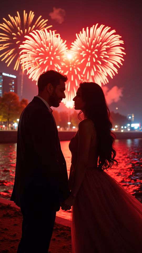 Romantic Fireworks Silhouette