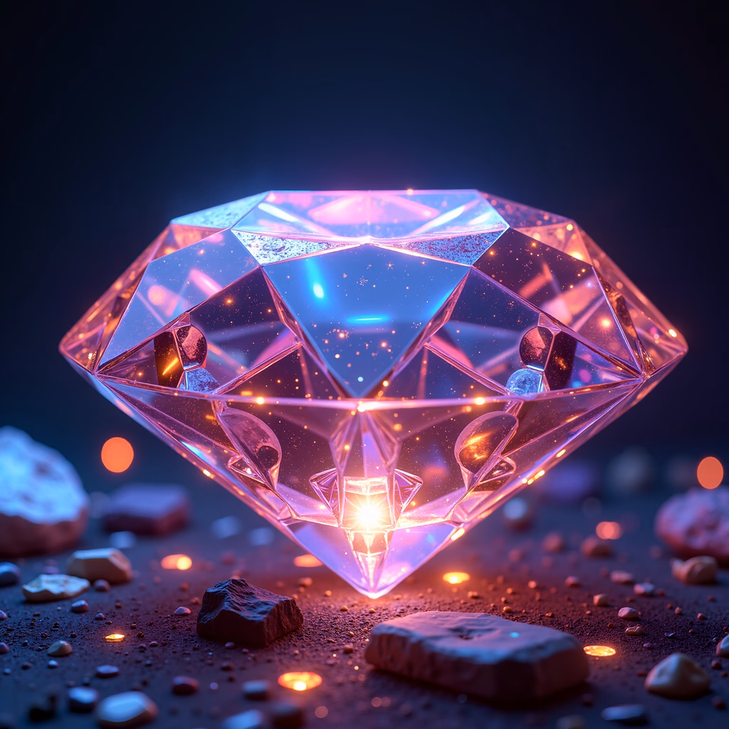 A dazzling diamond illustration with vibrant colors and a mysterious backdrop.