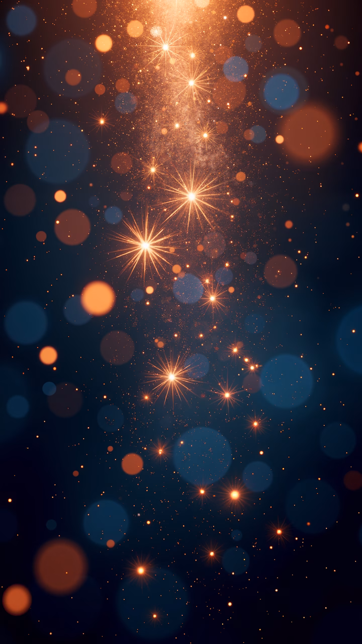 Mesmerizing array of glowing stars and bokeh lights against a dark night sky.