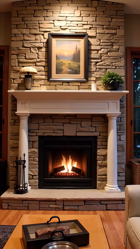 Stone Fireplace with Warm Glow