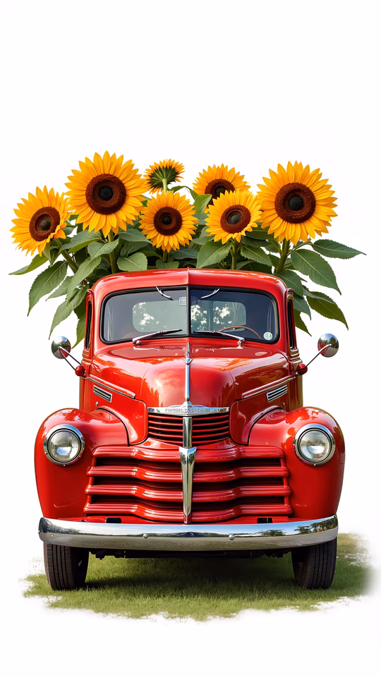 Vintage Truck with Sunflowers