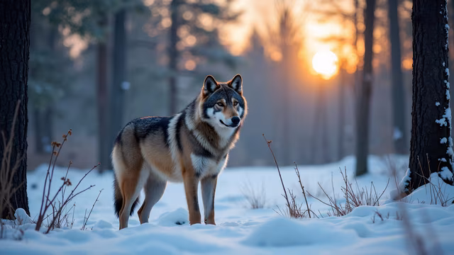 Wolf in Winter Sunset