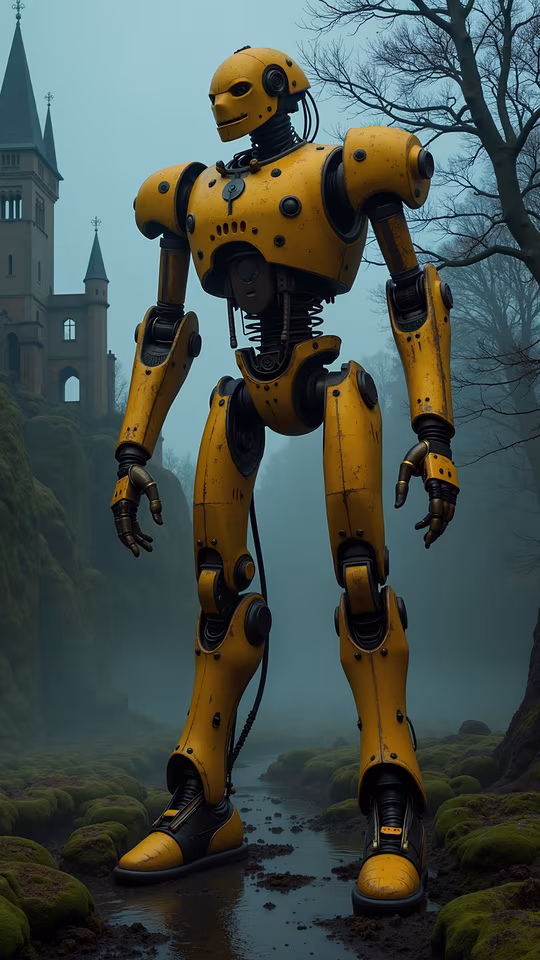 Yellow Robot in a Gothic Landscape