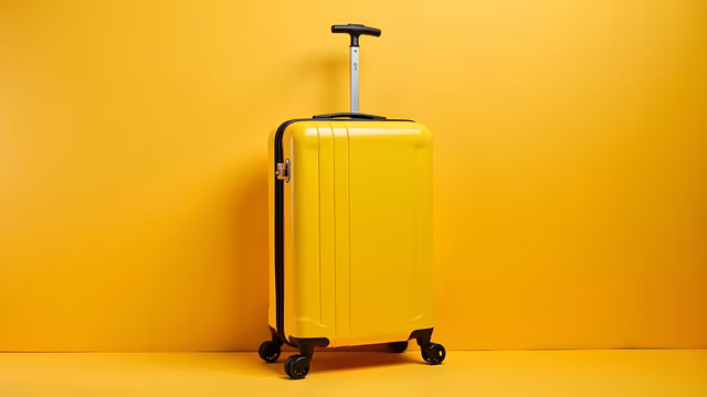 Yellow Suitcase Against Yellow Background