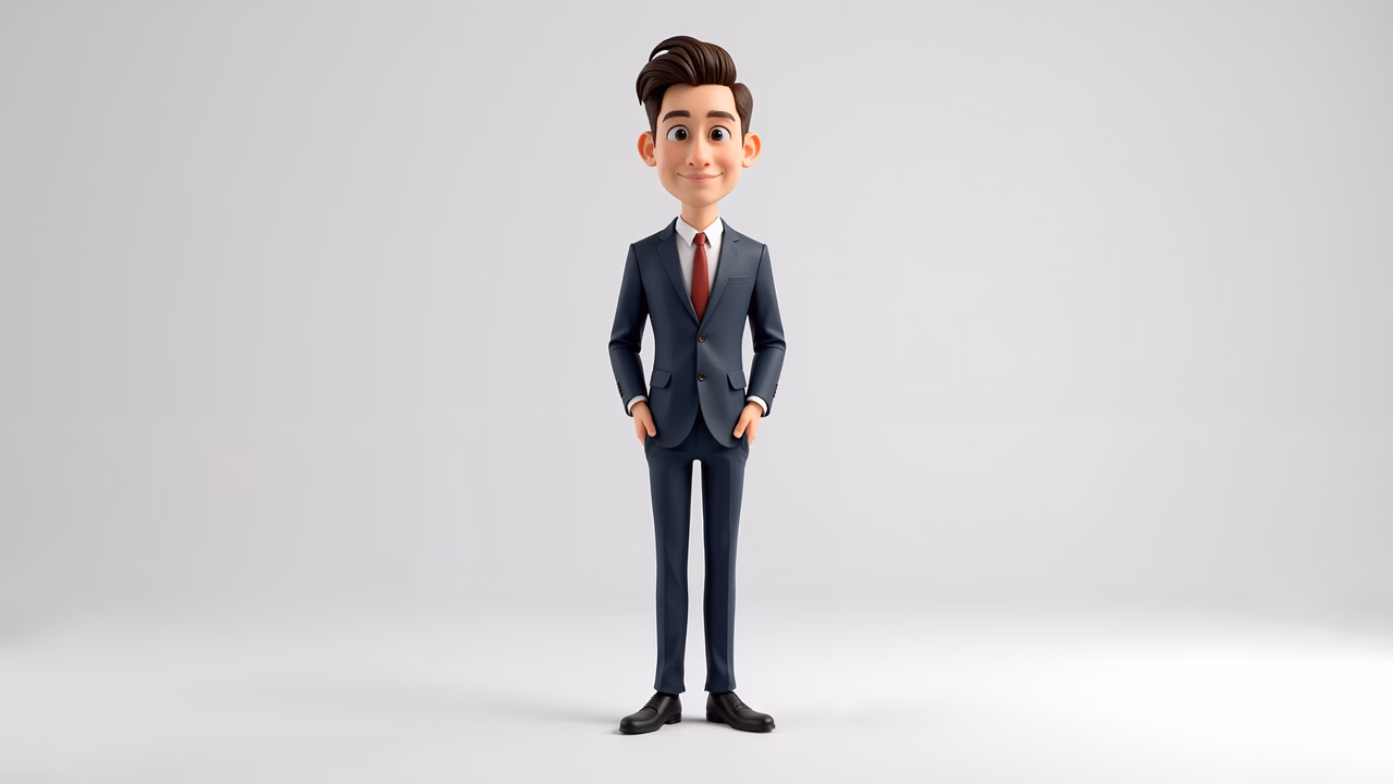 A smiling cartoon businessman in a suit, perfect for business or children's themes.