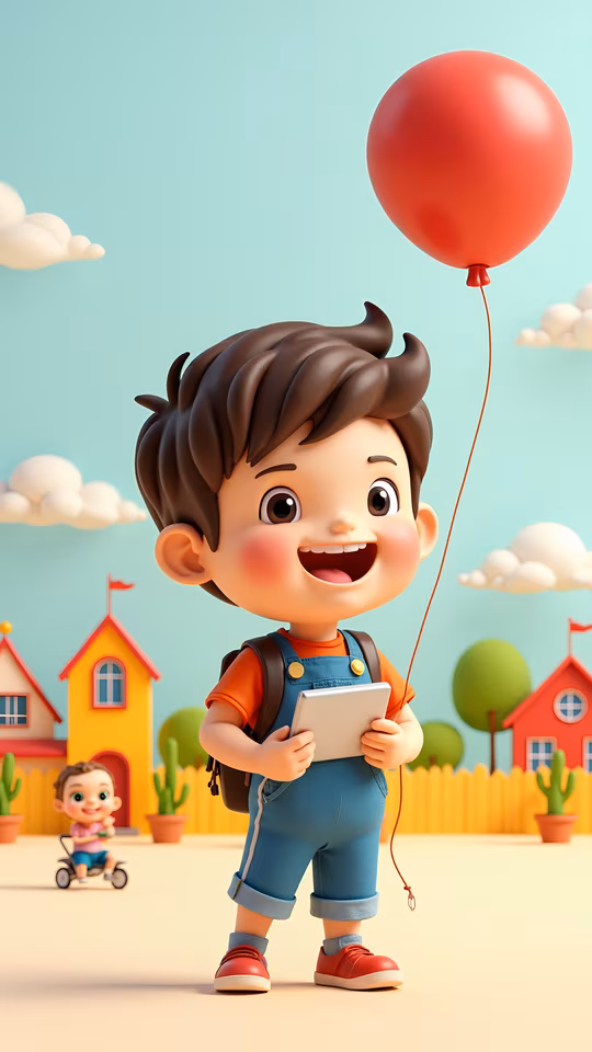 Cartoon Boy with Balloon