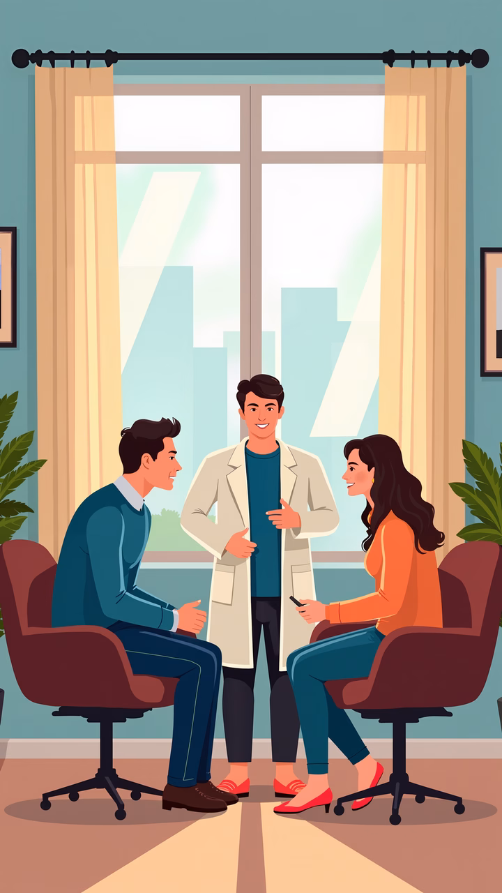 A professional consultation scene in a modern office setting.