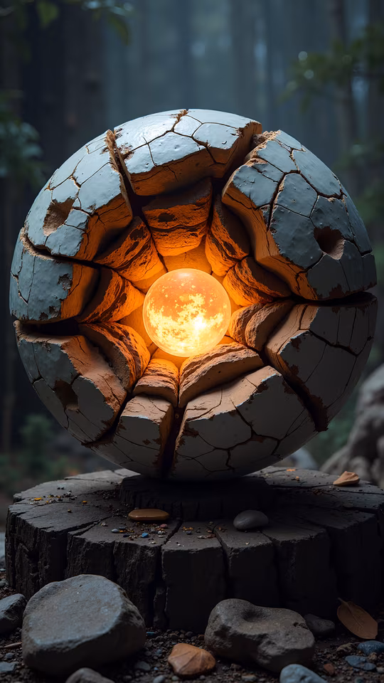 Cracked Sphere with Illuminated Moon