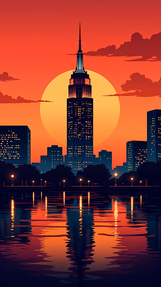 Empire State Building Sunset Illustration