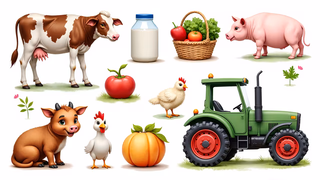 Farm Animals and Tractor