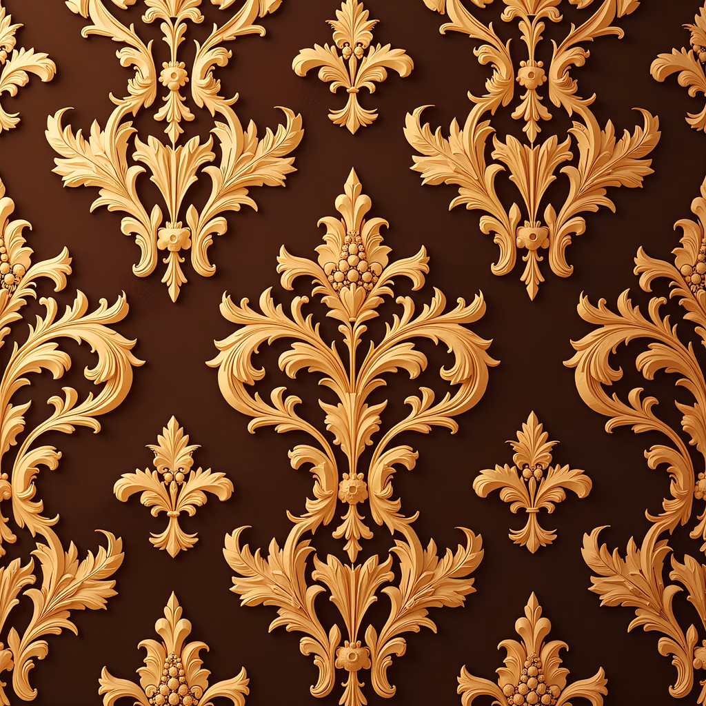 Golden baroque ornamentation on a dark brown background, exuding luxury and elegance.