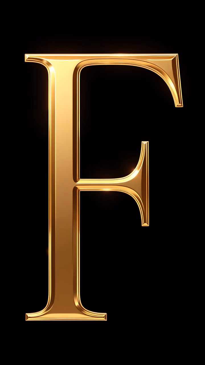 Luxurious gold letter 'F' on a black background