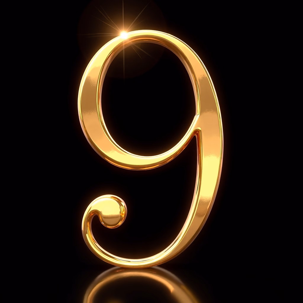 Golden, shiny, number nine, typography art, luxury, modernity