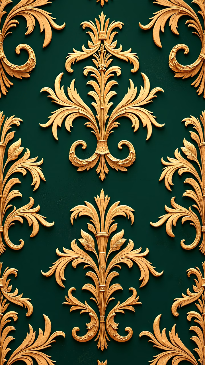 Elegant golden ornamentation on a luxurious emerald green backdrop.