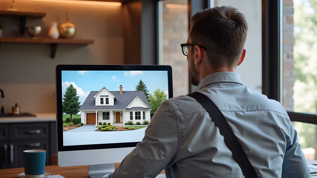 Man Viewing a House Illustration
