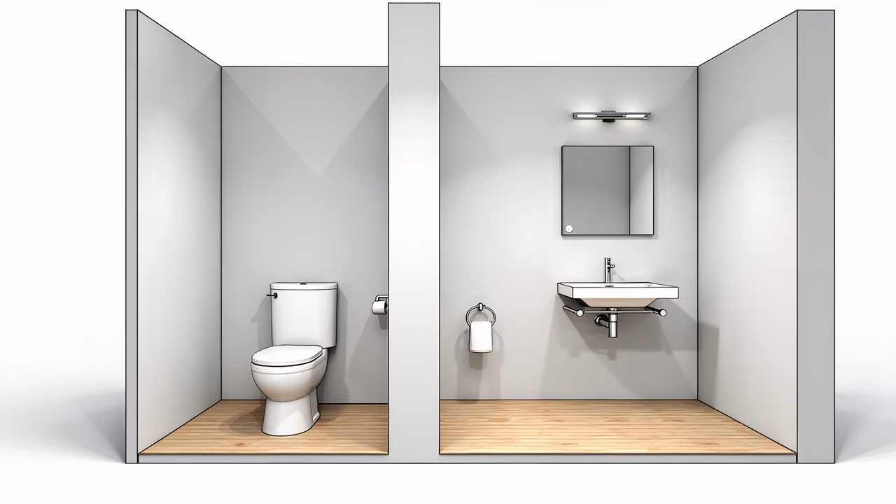 Modern minimalist bathroom with clean lines and neutral colors.