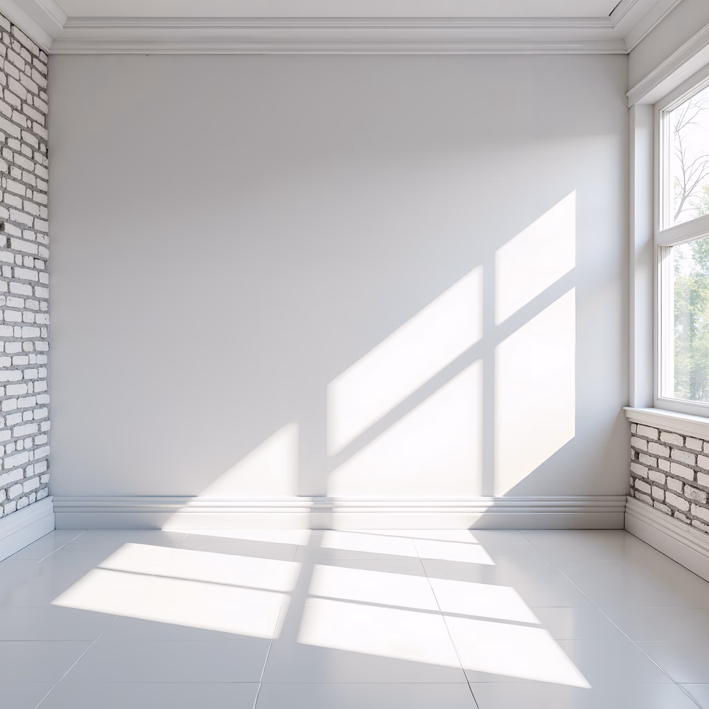 A peaceful, minimalist sunlit room with clean lines and soft lighting.