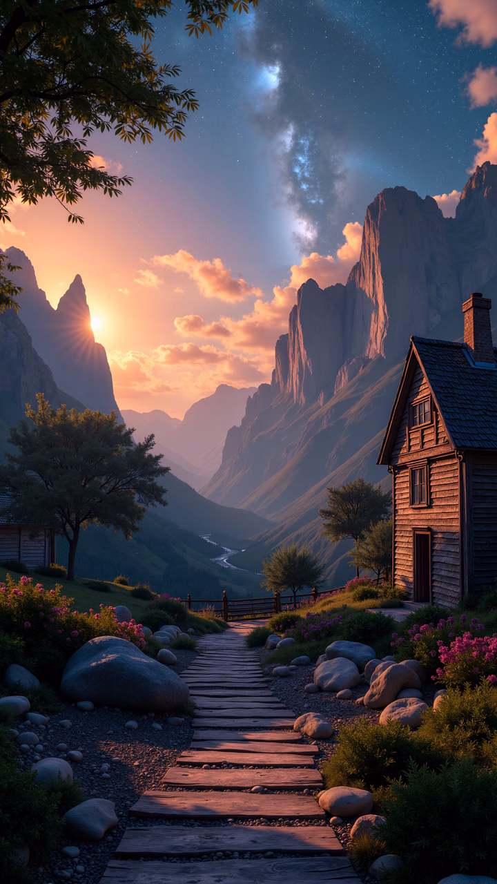 A tranquil mountain path at sunset, inviting exploration amidst nature’s splendor.