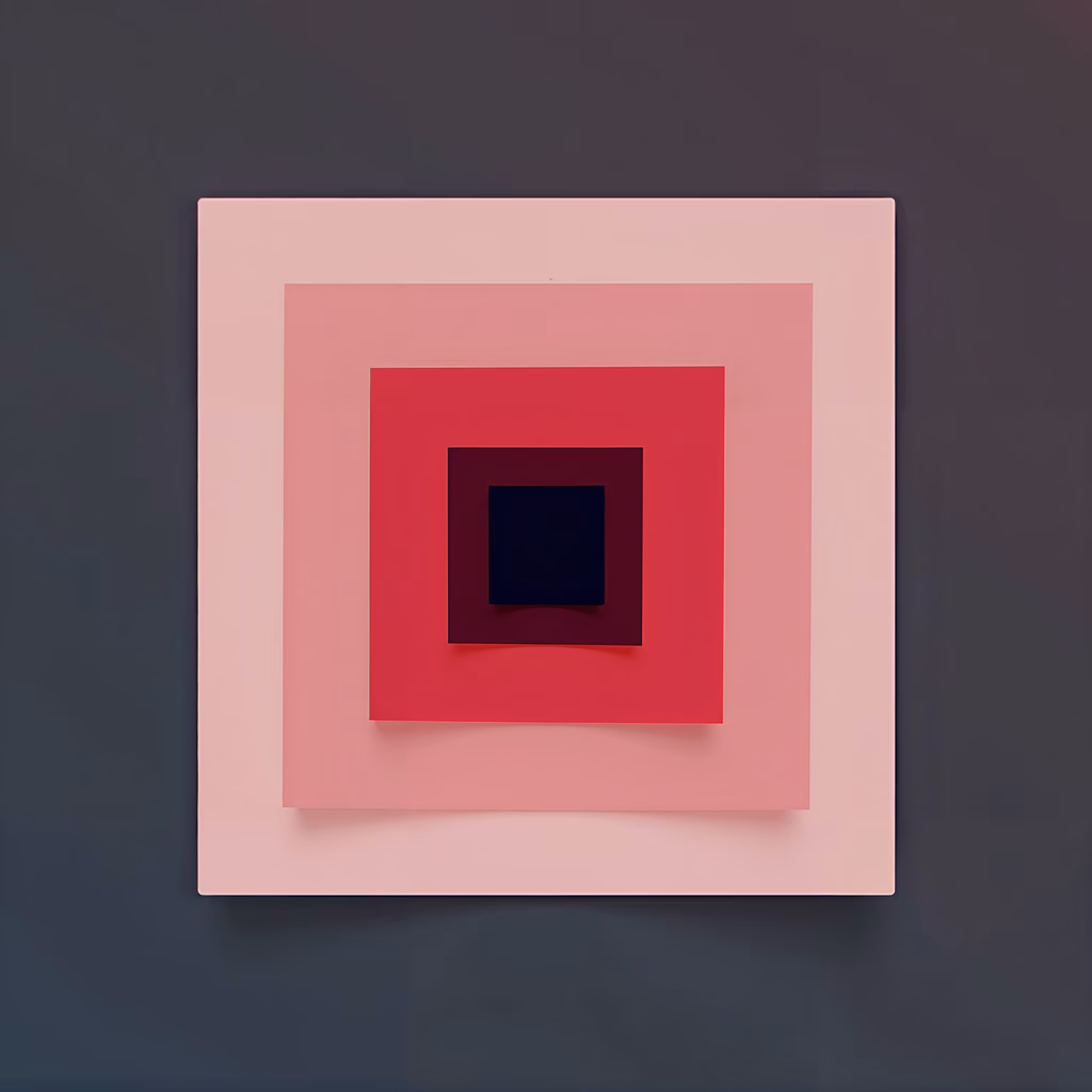 Minimalist nested squares in soft pinks and deep purples, creating a sense of depth and focus.