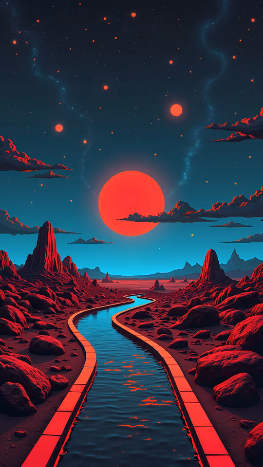 Red Moon Landscape Illustration