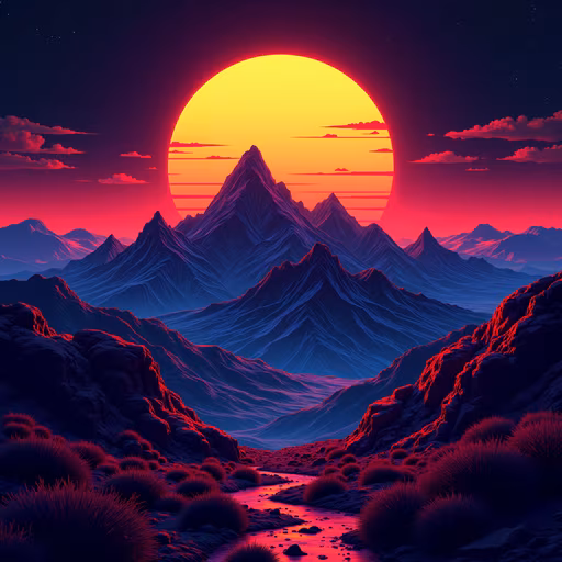 Retro Sunset Landscape