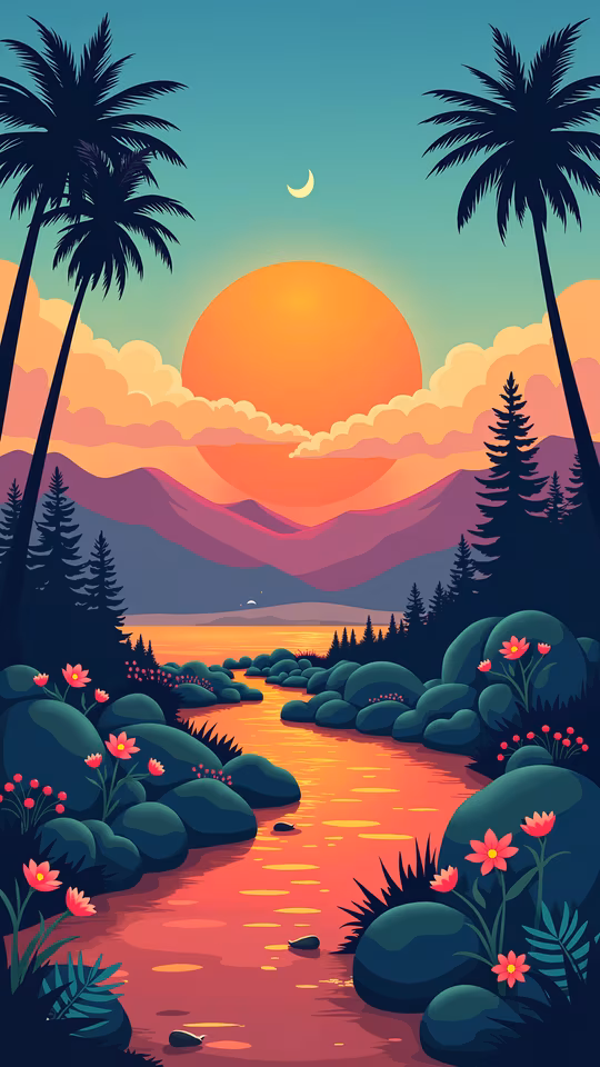 Sunset Landscape Illustration