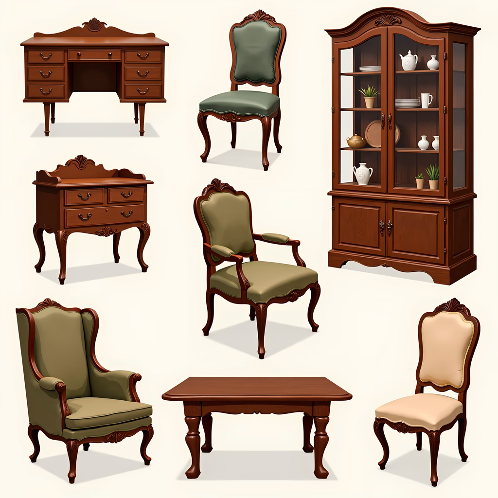 Detailed vintage furniture set in a classic and elegant style.