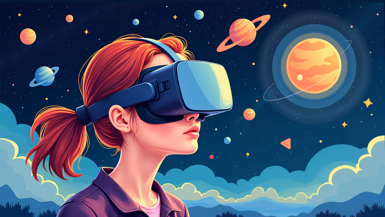 Exploring the universe through virtual reality, a blend of technology and fantasy.