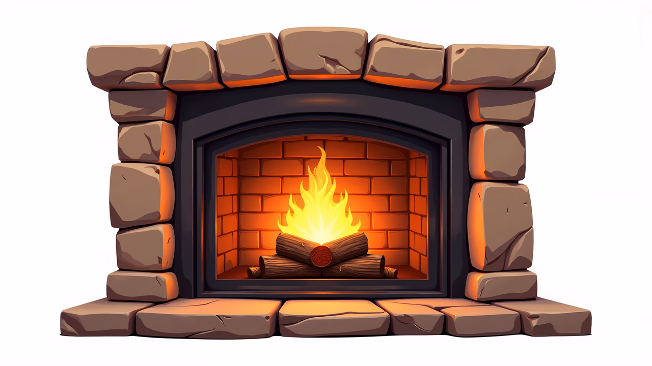 A cozy stone fireplace with a warm fire, perfect for creating a welcoming ambiance.