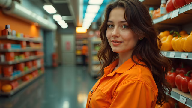 Woman in Orange Grocery Store