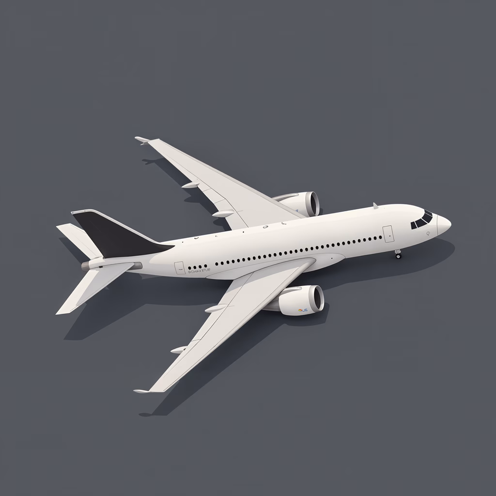 Minimalist illustration of a modern commercial airplane in a clean design.
