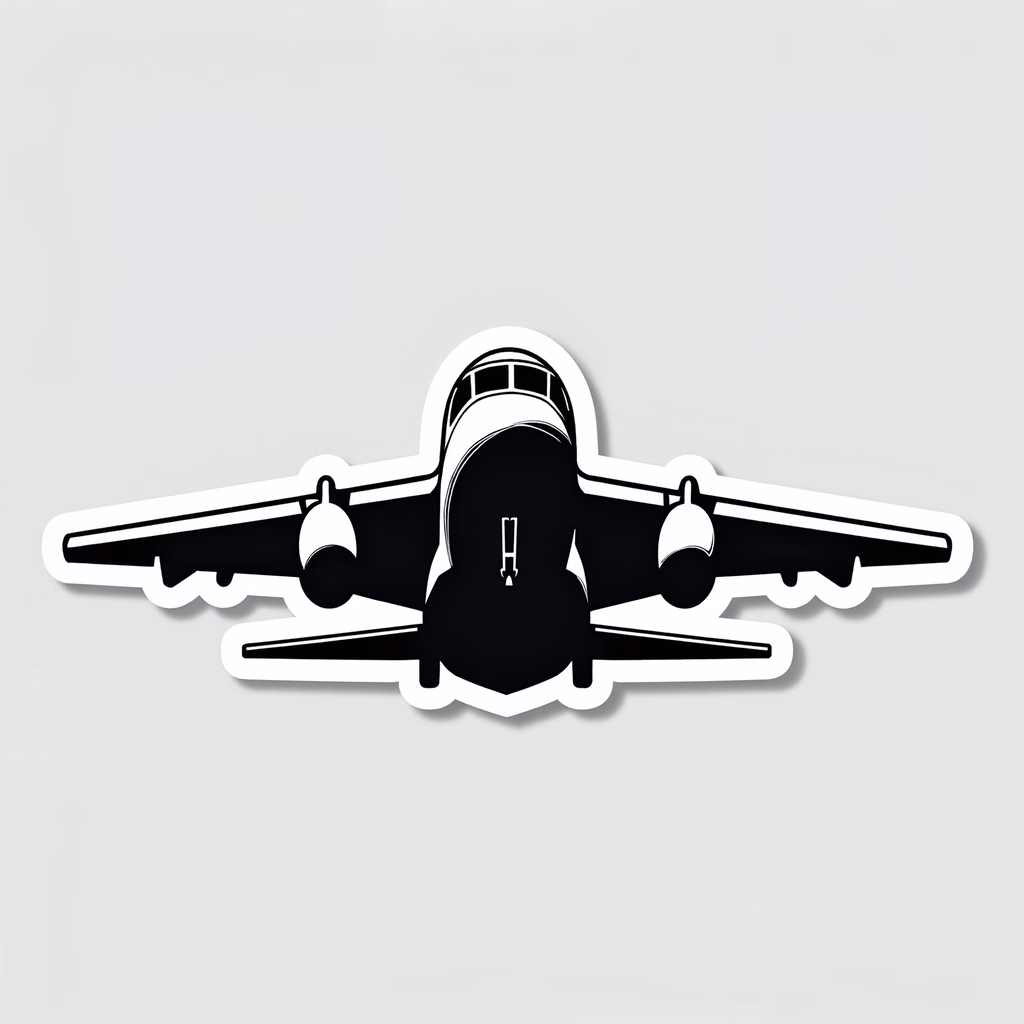 Minimalist black and white airplane silhouette illustration
