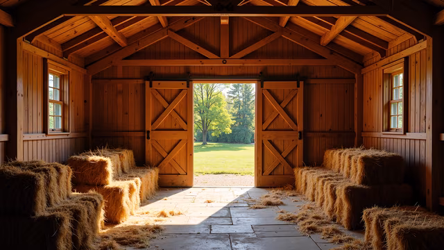 Barn Interior with Hay Bales